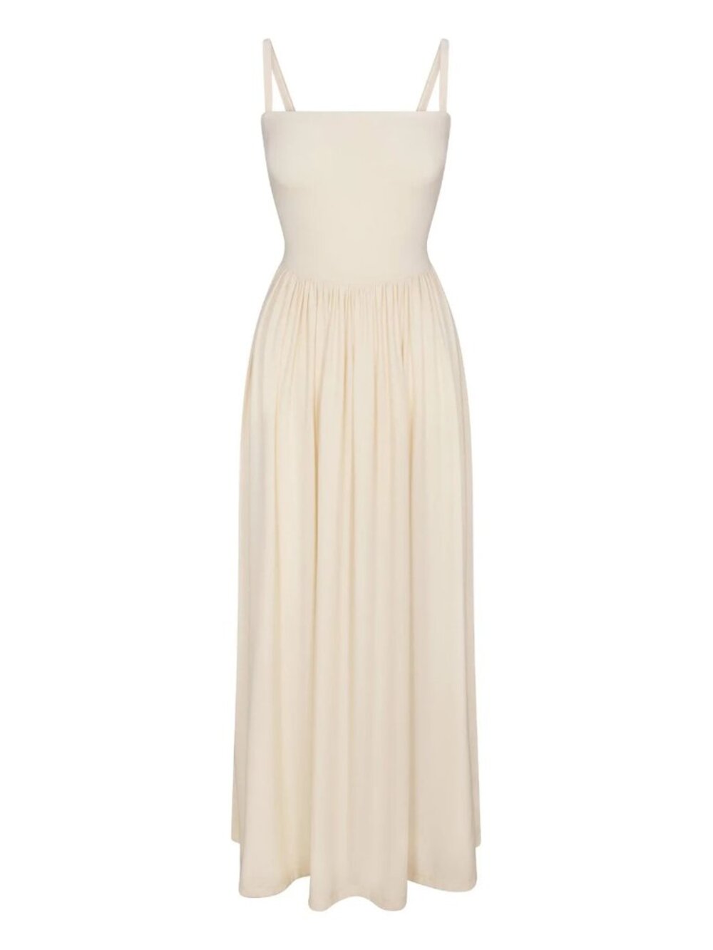 NEW Anemos Square Neck Gathered A-Line Maxi Dress in Compact Jersey Oyster White